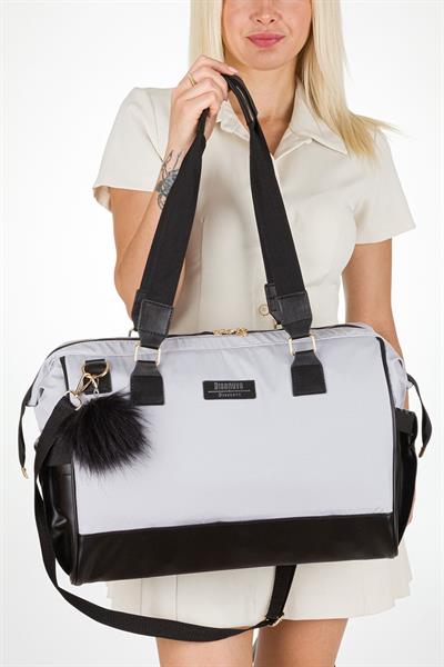 Bondit Suni Deri Kumaş Biberon Termoslu Omuz Askılı Valiz Model Bebek Bakım Çantası