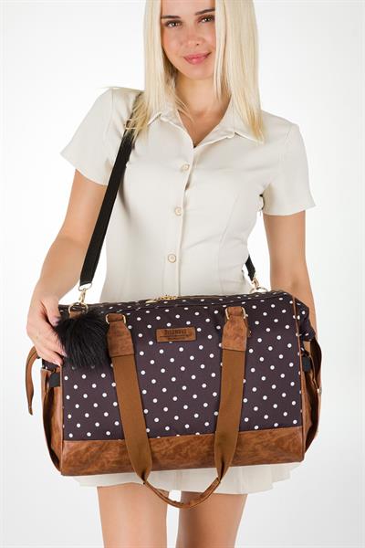 Bondit Suni Deri Kumaş Biberon Termoslu Omuz Askılı Valiz Model Bebek Bakım Çantası