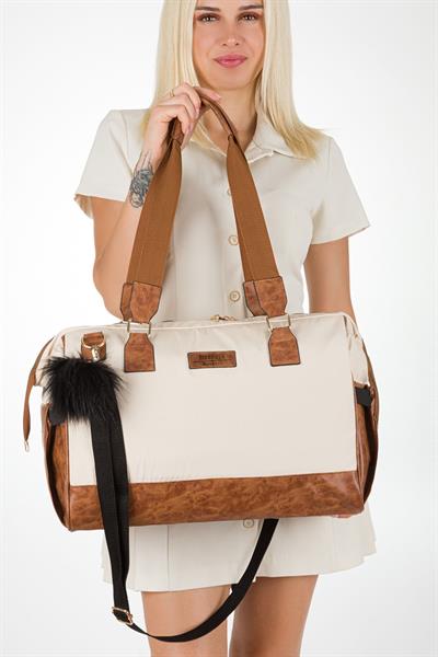 Bondit Suni Deri Kumaş Biberon Termoslu Omuz Askılı Valiz Model Bebek Bakım Çantası