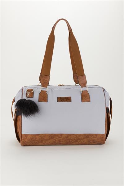 Bondit Suni Deri Kumaş Biberon Termoslu Omuz Askılı Valiz Model Bebek Bakım Çantası