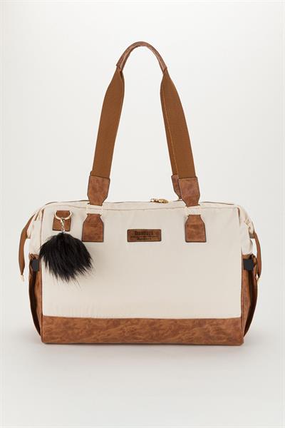 Bondit Suni Deri Kumaş Biberon Termoslu Omuz Askılı Valiz Model Bebek Bakım Çantası