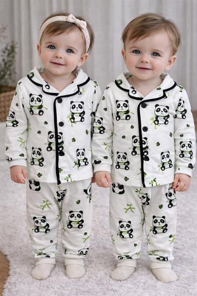 Panda Baskılı Önden Düğmeli Bebek Pijama Takımı (6-9/9-12/12-18/18-24 Ay)