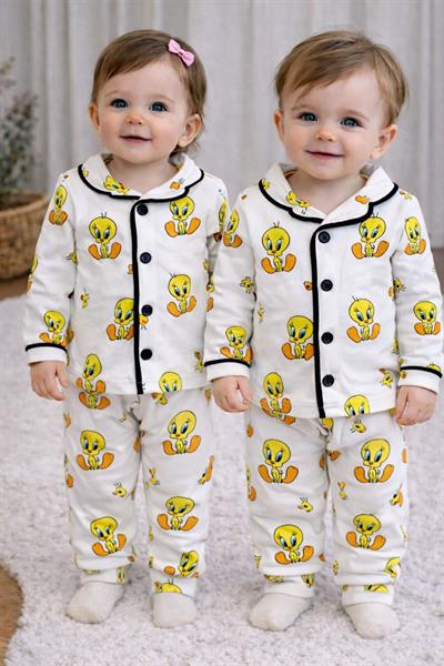 Tweety Baskılı Önden Düğmeli Bebek Pijama Takımı (6-9/9-12/12-18/18-24 Ay)