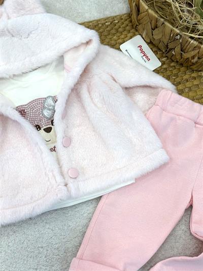 Welsoft Kapşonlu Ceketli Kız Bebek 3lü Takım (1-2-3 Yaş)