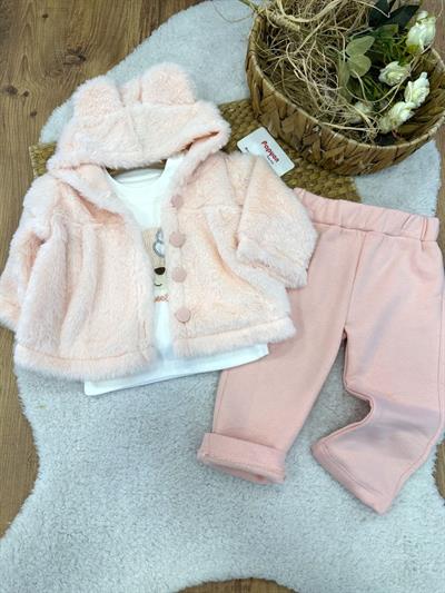 Welsoft Kapşonlu Ceketli Kız Bebek 3lü Takım (1-2-3 Yaş)