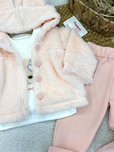 Welsoft Kapşonlu Ceketli Kız Bebek 3lü Takım (1-2-3 Yaş)