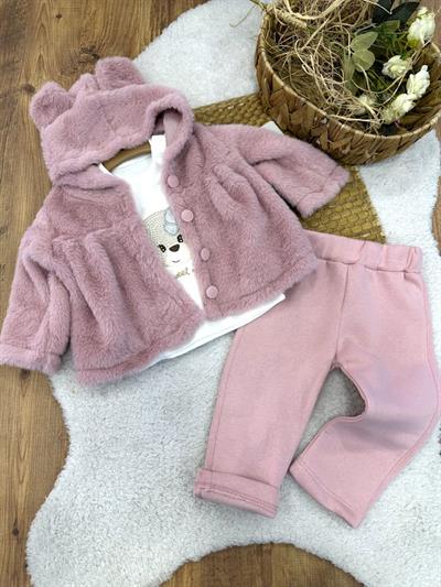 Welsoft Kapşonlu Ceketli Kız Bebek 3lü Takım (1-2-3 Yaş)