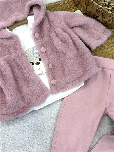 Welsoft Kapşonlu Ceketli Kız Bebek 3lü Takım (1-2-3 Yaş)