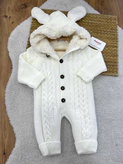 İçi Peluş Kapşonlu Bebek Triko Tulum (6-9/9-12/12-18/18-24 Ay)
