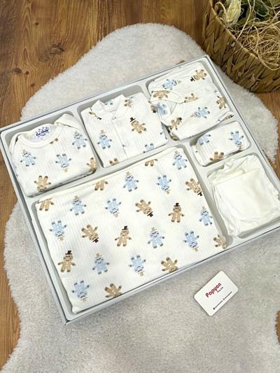 Kurabiye Adam Baskılı Raporlu Tulumlu Erkek Bebek Organik 10lu Zıbın Set Hastane Çıkışı