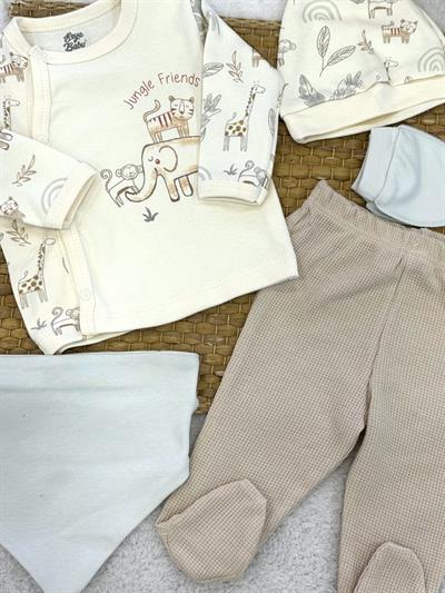 Jungle Friends Safari Yenidoğan Erkek Bebek 5li Zıbın Set Hastane Çıkışı