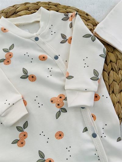 Mandalina Baskılı Uniseks Bebe Patikli Tulum Bere Set 0-3/3-6 Ay