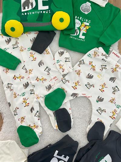 Safari Model Yenidoğan Erkek Bebek Tulumlu 10lu Hastane Çıkış Seti