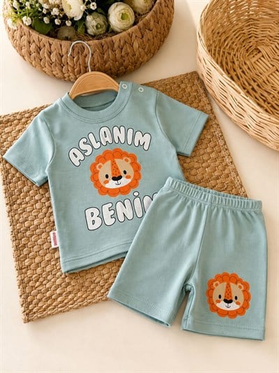 Aslanım Benim Baskılı Erkek Bebek Şortlu Takım (6-9/9-12/12-18 Ay)