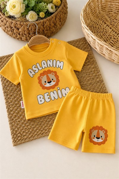 Aslanım Benim Baskılı Erkek Bebek Şortlu Takım (6-9/9-12/12-18 Ay)