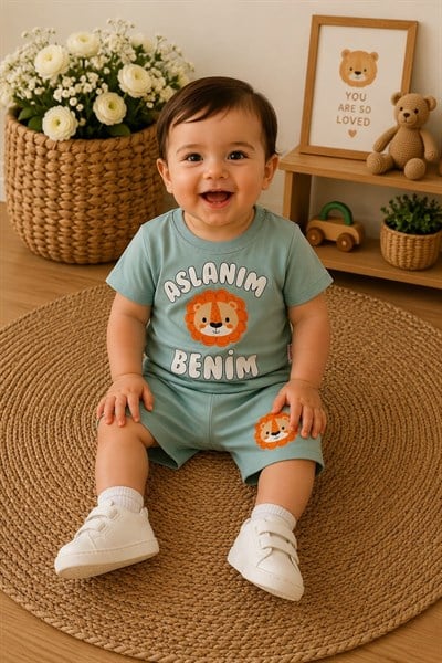 Aslanım Benim Baskılı Erkek Bebek Şortlu Takım (6-9/9-12/12-18 Ay)