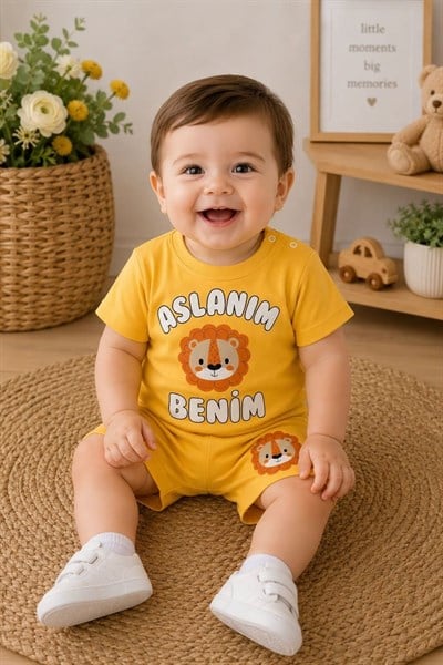 Aslanım Benim Baskılı Erkek Bebek Şortlu Takım (6-9/9-12/12-18 Ay)
