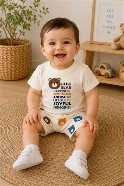 Little Bear Baskılı Erkek Bebek Şortlu Takım (6-9/9-12/12-18 Ay)