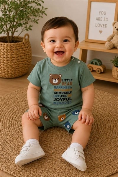Little Bear Baskılı Erkek Bebek Şortlu Takım (6-9/9-12/12-18 Ay)