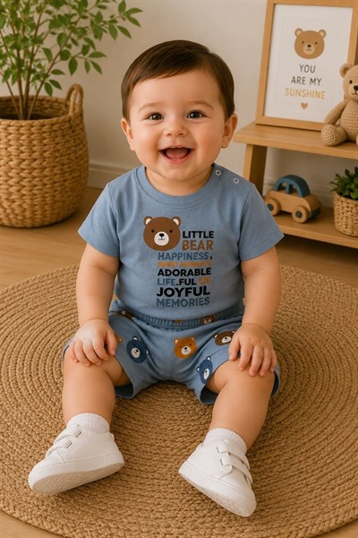 Little Bear Baskılı Erkek Bebek Şortlu Takım (6-9/9-12/12-18 Ay)