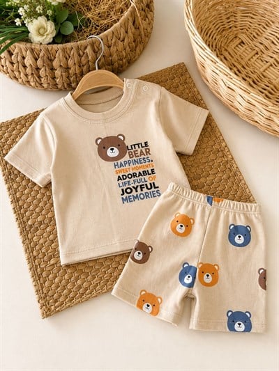 Little Bear Baskılı Erkek Bebek Şortlu Takım (6-9/9-12/12-18 Ay)