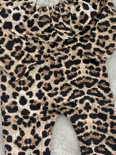 Leopar Model Kız Bebek Patiksiz Tulum Bandana Set 0-3/3-6 Ay