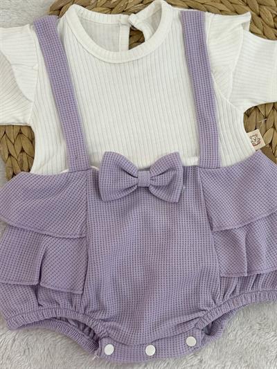 Fiyonklu Fırfırlı Kız Bebek Romper Bandana Set 3-6/6-9/9-12 Ay