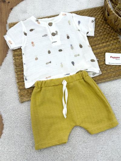 Baskılı Müslin Gömlekli Erkek Bebek Şortlu Takım (6-9/9-12/12-18/18-24/24-36 Ay)
