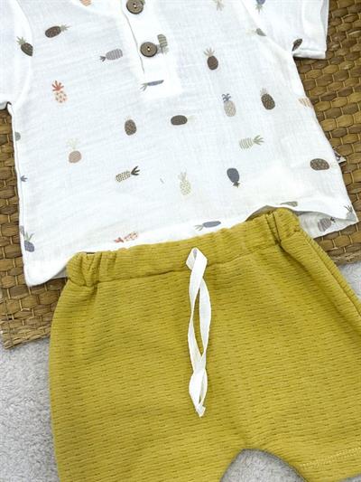 Baskılı Müslin Gömlekli Erkek Bebek Şortlu Takım (6-9/9-12/12-18/18-24/24-36 Ay)