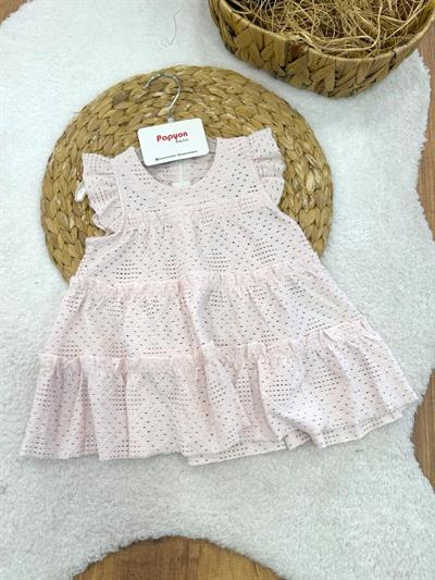 Fırfırlı Kollu Katkat Jakarlı Kız Bebek Elbise (6-9/9-12/12-18/18-24/24-36 Ay)