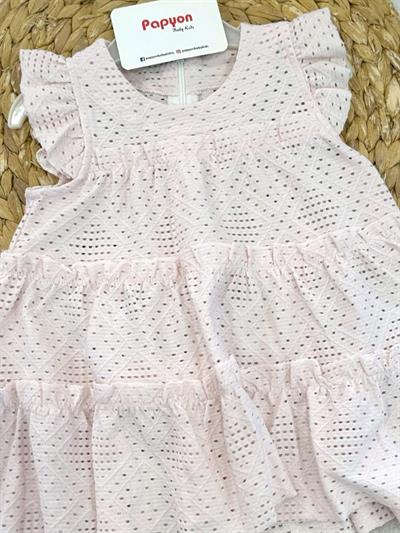 Fırfırlı Kollu Katkat Jakarlı Kız Bebek Elbise (6-9/9-12/12-18/18-24/24-36 Ay)