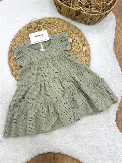 Fırfırlı Kollu Katkat Jakarlı Kız Bebek Elbise (6-9/9-12/12-18/18-24/24-36 Ay)