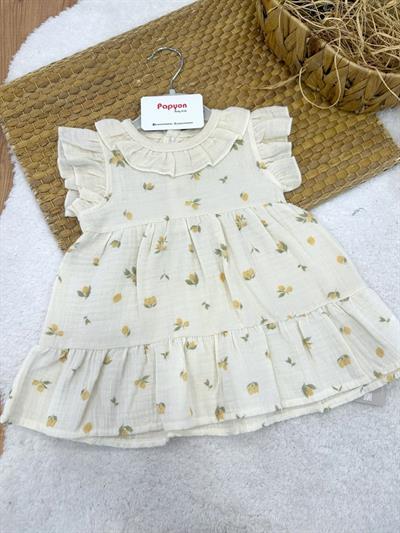 Limon Desenli Natural Kız Bebek Müslin Elbise (6-9/9-12/12-18/18-24/24-36 Ay)