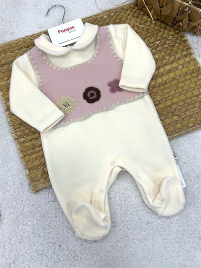 Süzene Çiçek Nakışlı Kız Bebek Polar Tulum (0-1/1-3/3-6 Ay)