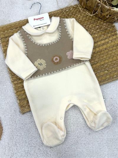 Süzene Çiçek Nakışlı Kız Bebek Polar Tulum (0-1/1-3/3-6 Ay)