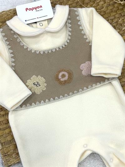 Süzene Çiçek Nakışlı Kız Bebek Polar Tulum (0-1/1-3/3-6 Ay)