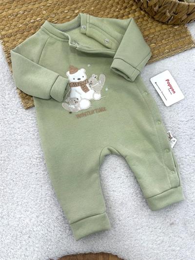 Winter Time Nakışlı 3ip Şardonlu Uniseks Bebek Tulum (0-3/3-6/6-9 Ay)