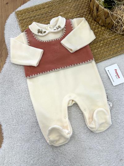 Yakası Çiçek Nakışlı Kız Bebek Polar Tulum (0-1/1-3/3-6 Ay)