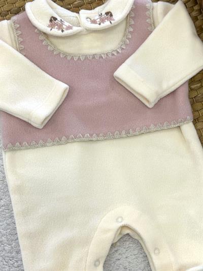 Yakası Çiçek Nakışlı Kız Bebek Polar Tulum (0-1/1-3/3-6 Ay)