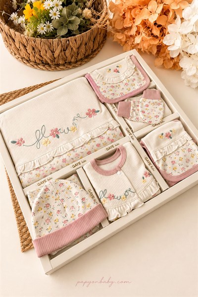 Flower Nakışlı Kız Bebek 10lu Zıbın Set Hastane Çıkışı