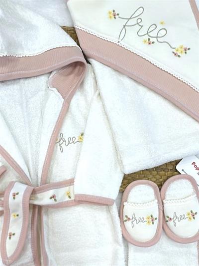 Free Çiçek Nakışlı Kız Bebek 4lü Havlu Bornoz Set