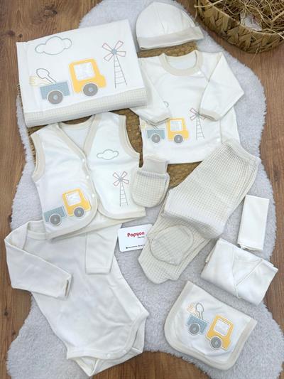 Kamyon Nakışlı Yenidoğan Erkek Bebek 10lu Zıbın Set Hastane Çıkışı