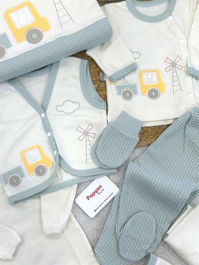 Kamyon Nakışlı Yenidoğan Erkek Bebek 10lu Zıbın Set Hastane Çıkışı