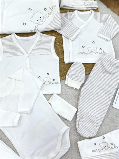 Very Cute Ayıcık Nakışlı Yenidoğan Erkek Bebek 10lu Zıbın Set Hastane Çıkışı