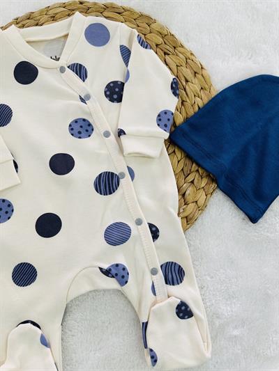 Gezegen Baskılı Organik Erkek Bebek Patikli Tulum Bere Set 0-3/3-6 Ay