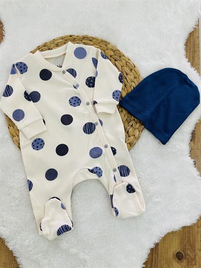 Gezegen Baskılı Organik Erkek Bebek Patikli Tulum Bere Set 0-3/3-6 Ay