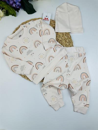 Gökkuşağı Omuz Patlı Unisex Bebek 3lü Takım 3-6/6-9/9-12/12-18 Ay