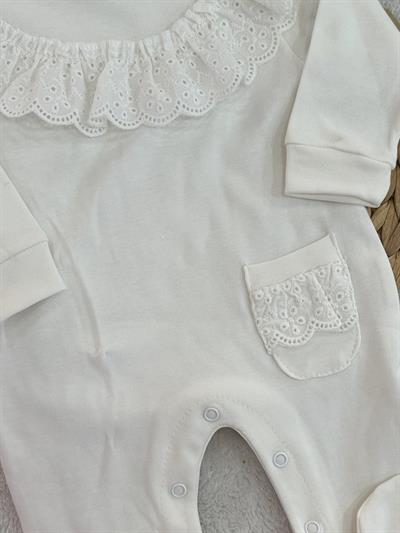 Güpürlü Cepli Kız Bebek Tulum 0-3/3-6/6-9 Ay