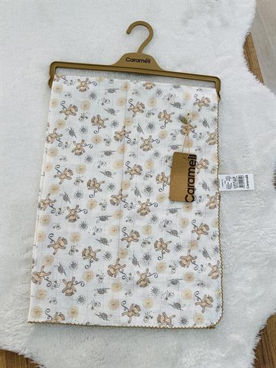Hayvanlar Baskılı Tek Kat Müslin Bebek Battaniyesi 80x90 Cm