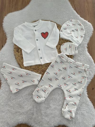 I Love Mummy Daddy Yenidoğan Uniseks Bebek Organik 5li Zıbın Set Hastane Çıkışı